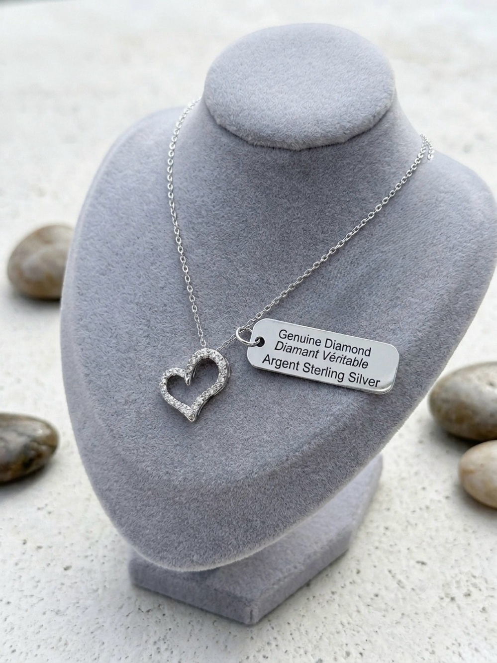 925 Sterling Silver Heart Diamond Necklace Jewelry Dainty Minimal Gift